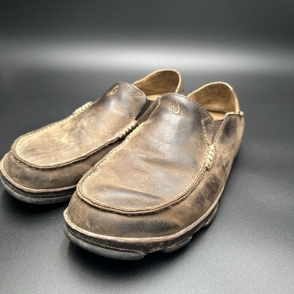 OLUKAI Men´s Size 11.5 Moloa Leather Brown Slip-On...